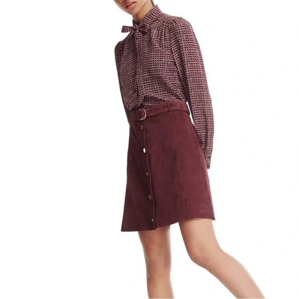 Kate Spade A-Line Mini Skirt Size 12 Spencer Court Wine Goat Suede Leather